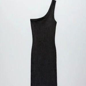 Zara One Shoulder Ribbed Tank Midi Dress